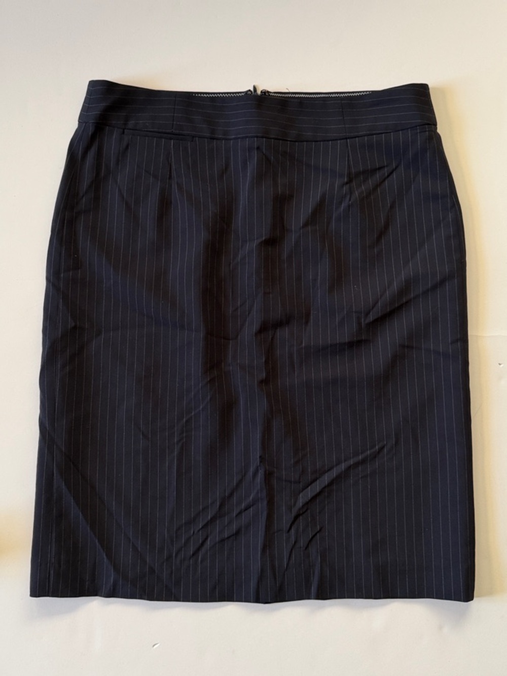 J Crew Classic Navy Blue Pinstripe wool Pencil Skirt EUC SZ 6 Office suit